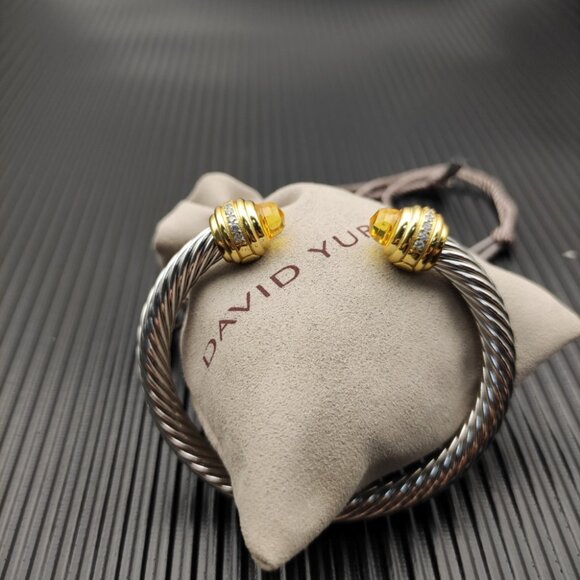 David Yurman sterling silver bracelet, set with 18K yellow gold and citrine, 7mm - Picture 4 of 10